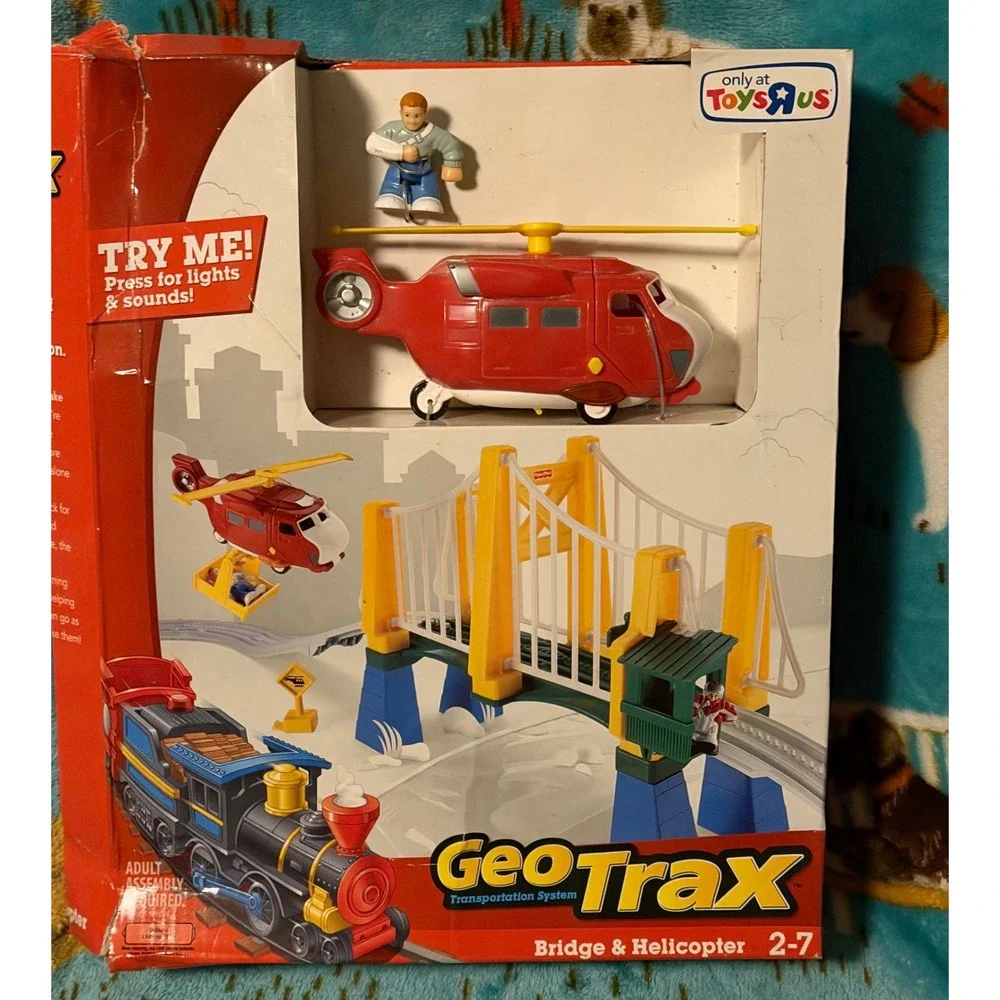Fisher Price GeoTrax Bridge & Helicopter Toys R Us Exclusive Red Rescue Set